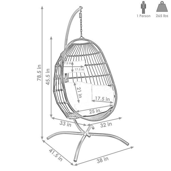 Penelope Hanging Egg Chair with Seat Cushions and Stand - Image 3