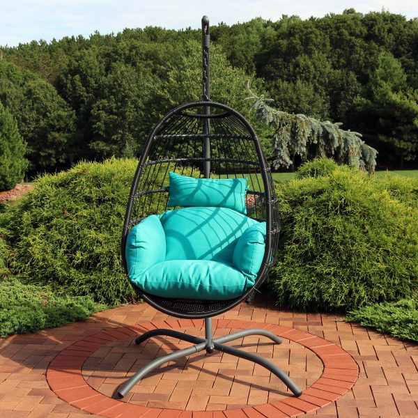Penelope Hanging Egg Chair with Seat Cushions and Stand - Image 11