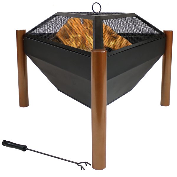 Steel Outdoor Triangle Fire Pit and Side Table - 31