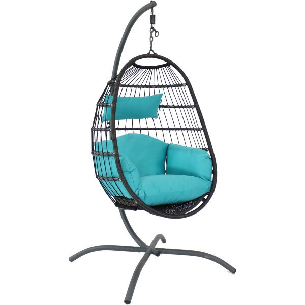 Penelope Hanging Egg Chair with Seat Cushions and Stand - Image 8