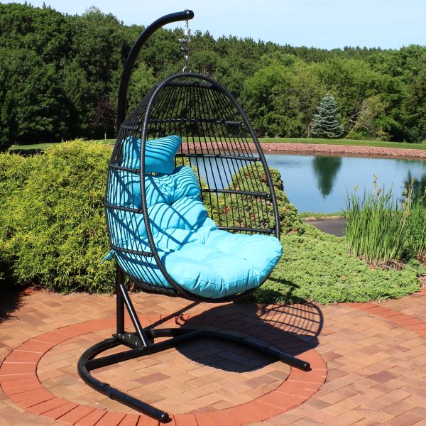 Julia Outdoor Hanging Egg Chair with Stand and Cushion - Image 11