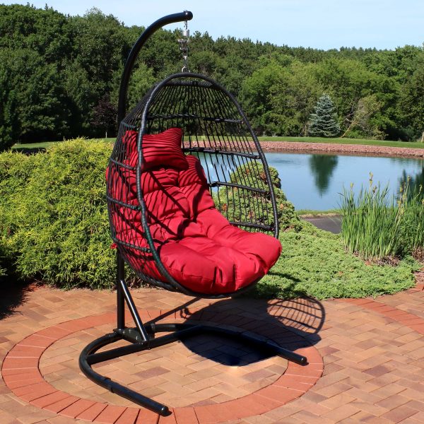 Julia Outdoor Hanging Egg Chair with Stand and Cushion - Image 4