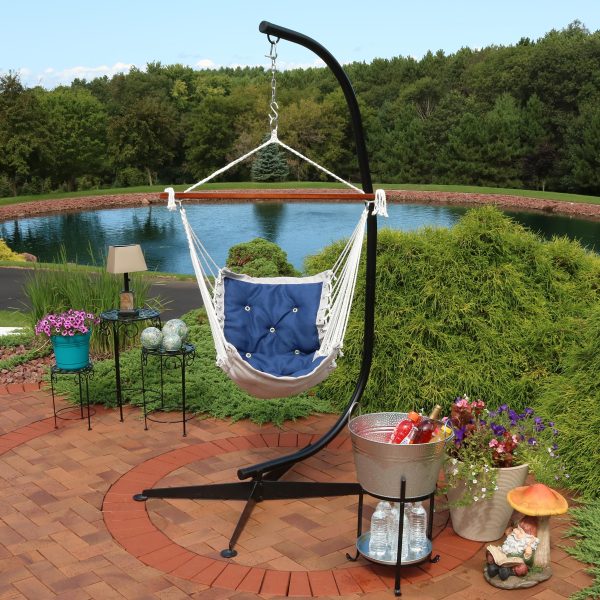 Tufted Victorian Outdoor Hammock Chair Swing and C-Stand Set - Image 8