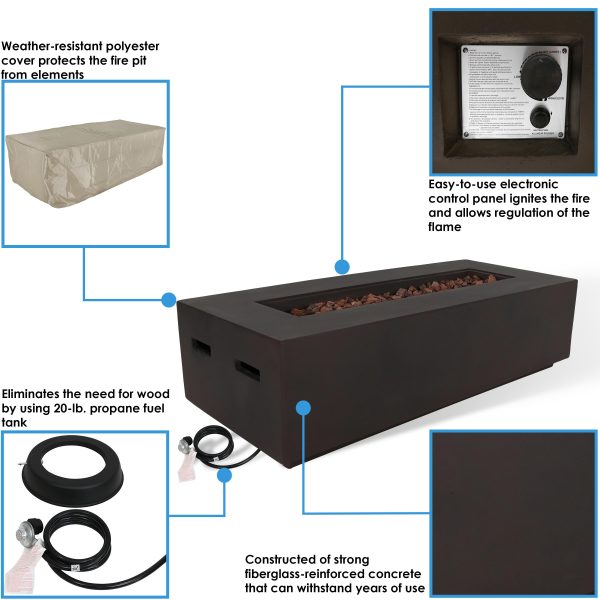 Rectangular Liquid Propane Gas Fire Pit with Lava Rocks - 56 - Image 4