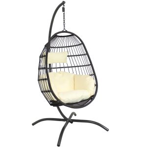 Penelope Hanging Egg Chair with Seat Cushions and Stand