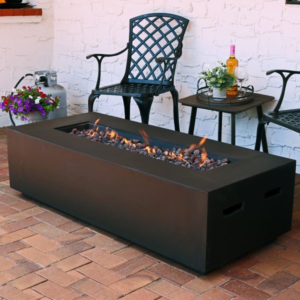 Rectangular Liquid Propane Gas Fire Pit with Lava Rocks - 56 - Image 2