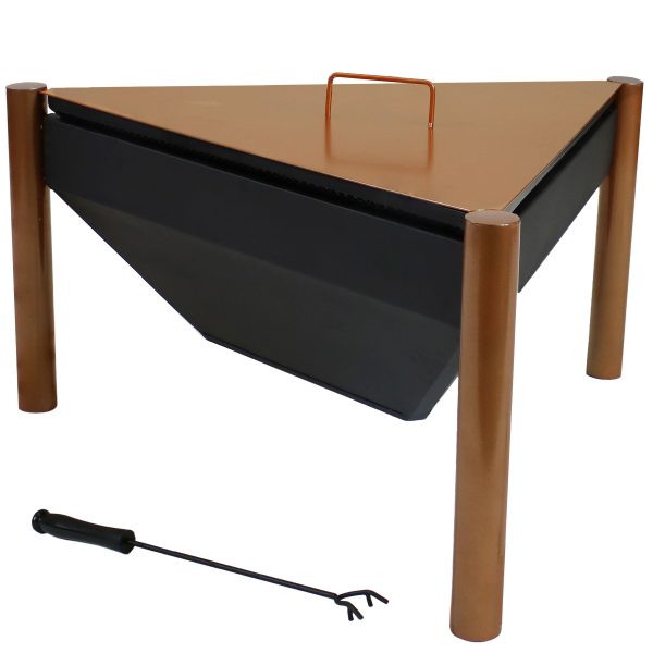 Steel Outdoor Triangle Fire Pit and Side Table - 31 - Image 7