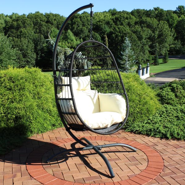 Penelope Hanging Egg Chair with Seat Cushions and Stand - Image 4