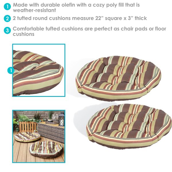Set of 2 Polyester Tufted Large Round Floor Cushions - Image 8