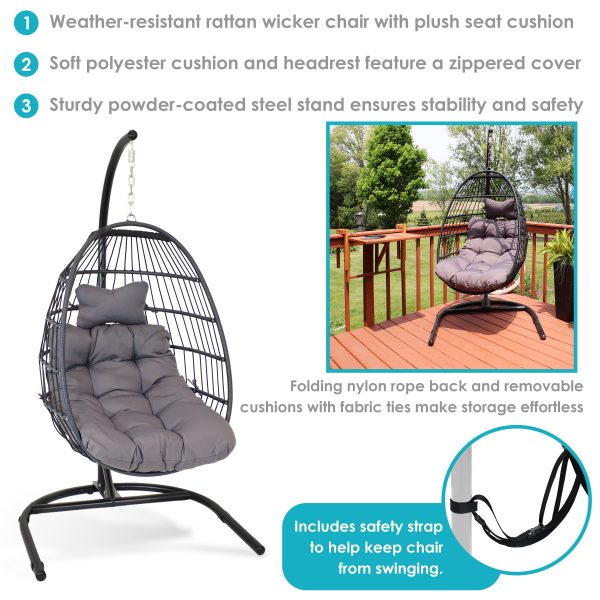 Julia Outdoor Hanging Egg Chair with Stand and Cushion - Image 16