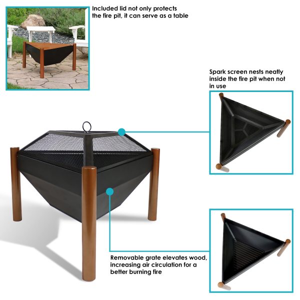 Steel Outdoor Triangle Fire Pit and Side Table - 31 - Image 5
