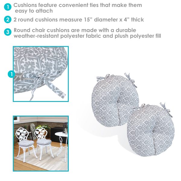 Polyester Round Bistro Chair Cushions - Set of 2 - Image 2