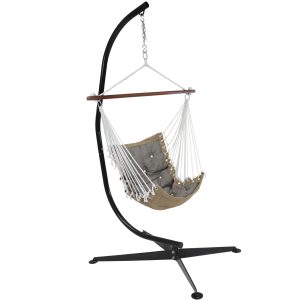 Tufted Victorian Outdoor Hammock Chair Swing and C-Stand Set