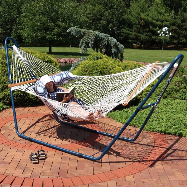 2-Person Rope Hammock with Matte Blue Steel Stand - Image 5