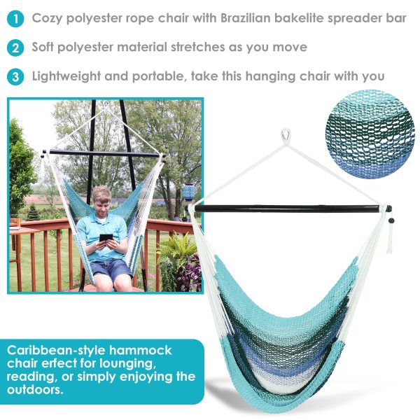 Polyester Caribbean Hanging Hammock Chair - Lagoon Stripes - Image 2