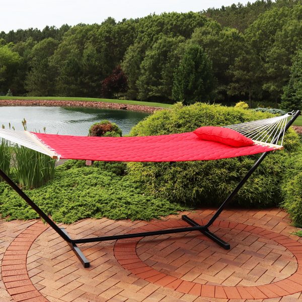 2-Person Quilted Hammock with Bolster Pillow - Image 4