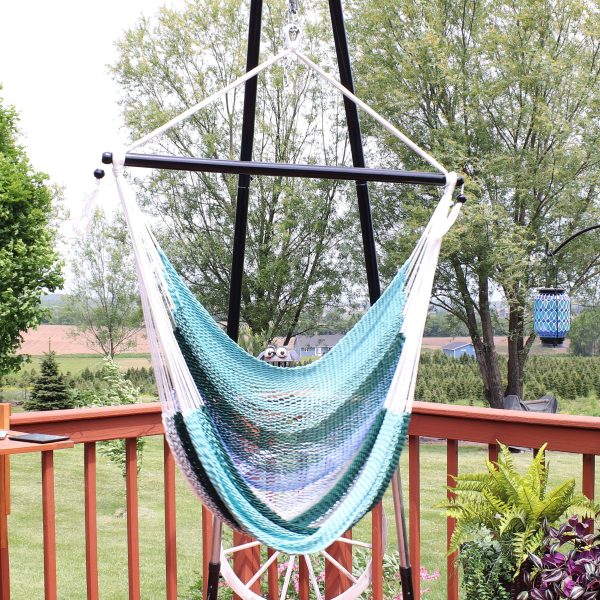 Polyester Caribbean Hanging Hammock Chair - Lagoon Stripes - Image 4