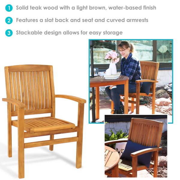 Teak Wood Stackable Outdoor Patio Dining Chair - Image 2