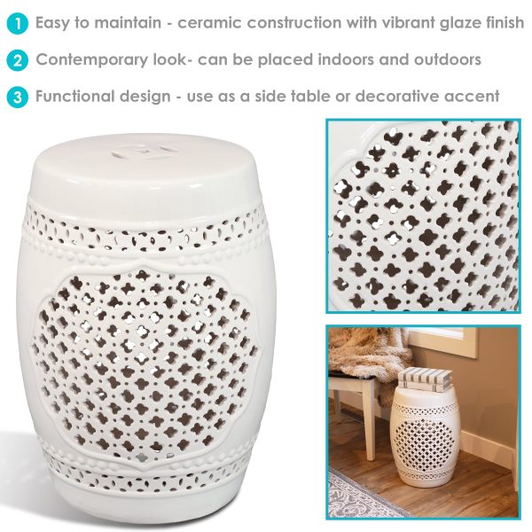 Marrakesh Lattice Ceramic Garden Stool Side Table - 17.75 - Image 12