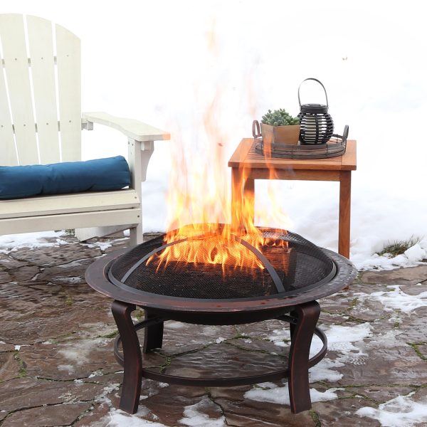 Steel Elevated Outdoor Fire Pit Bowl with Spark Screen - 29 - Image 3