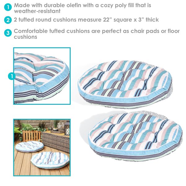 Set of 2 Polyester Tufted Large Round Floor Cushions - Image 2