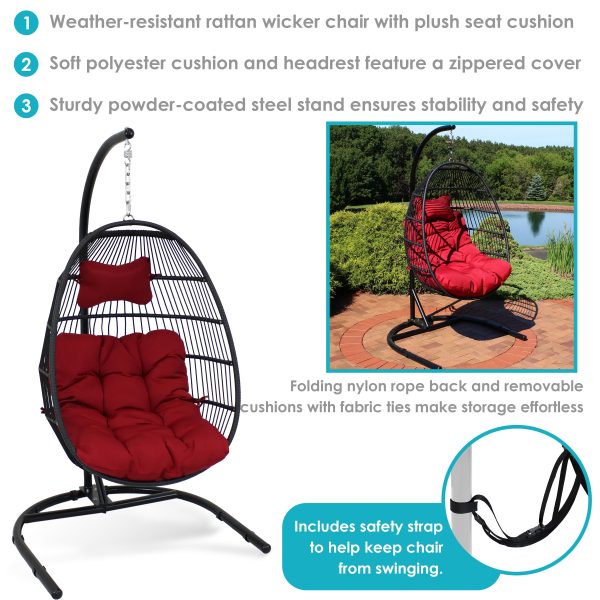 Julia Outdoor Hanging Egg Chair with Stand and Cushion - Image 2