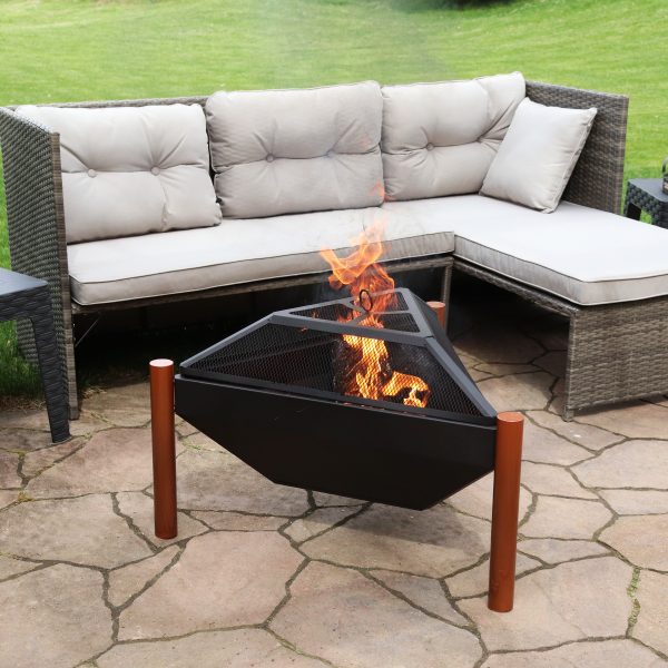 Steel Outdoor Triangle Fire Pit and Side Table - 31 - Image 2