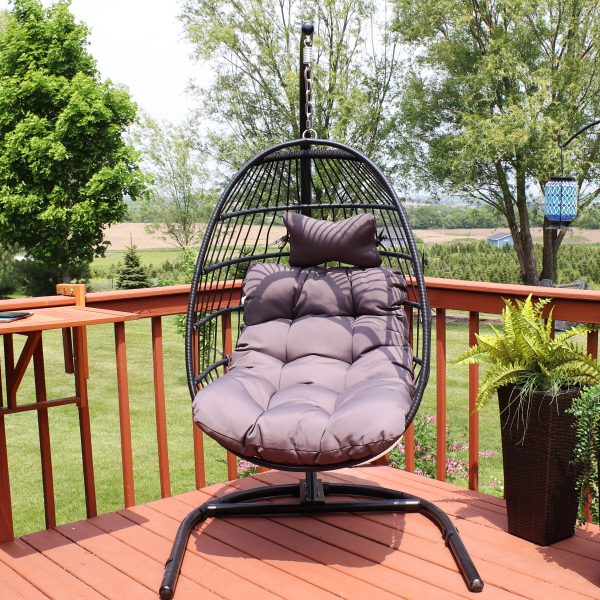 Julia Outdoor Hanging Egg Chair with Stand and Cushion - Image 17