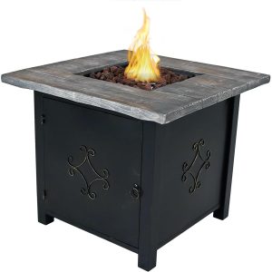 Outdoor 30 Square Propane Gas Fire Pit Table with Lava Rocks