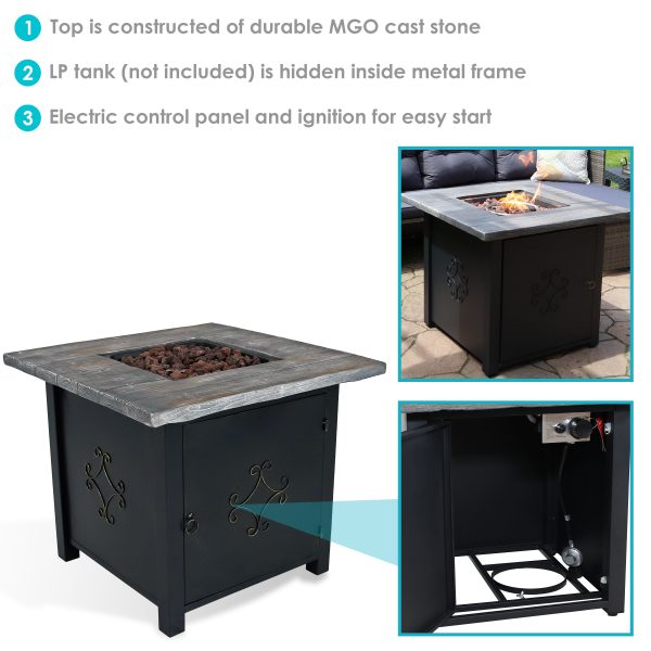 Outdoor 30 Square Propane Gas Fire Pit Table with Lava Rocks - Image 4