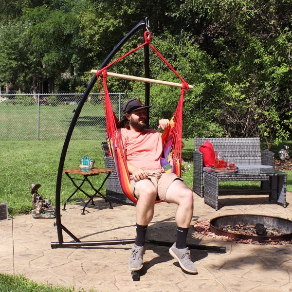 Outdoor Hanging Hammock Chair Swing and X-Stand Set - Sunset - Image 4