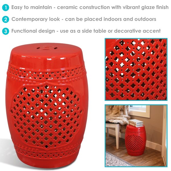 Marrakesh Lattice Ceramic Garden Stool Side Table - 17.75 - Image 3