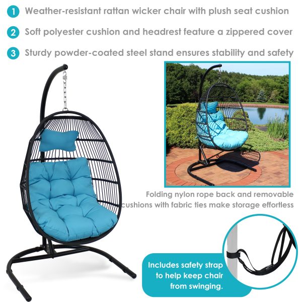 Julia Outdoor Hanging Egg Chair with Stand and Cushion - Image 9