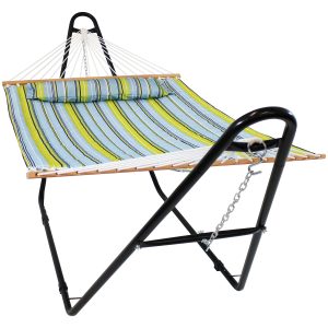 2-Person Quilted Fabric Double Hammock with Pillow