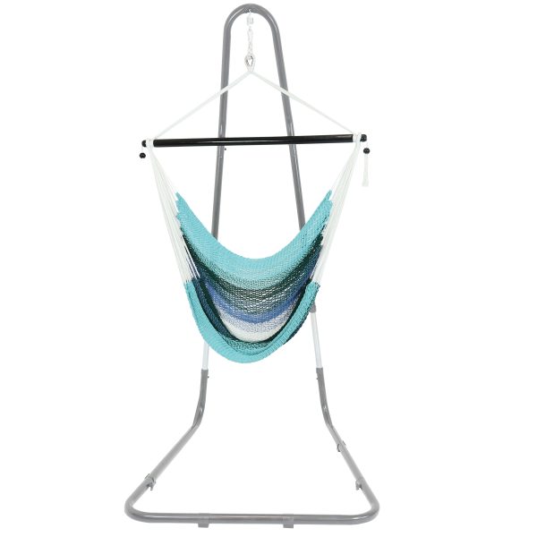 Polyester Caribbean Hanging Hammock Chair - Lagoon Stripes - Image 8