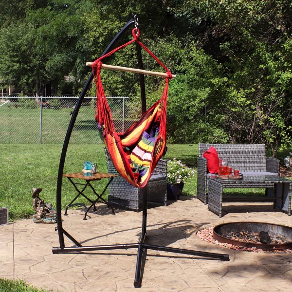 Outdoor Hanging Hammock Chair Swing and X-Stand Set - Sunset - Image 2